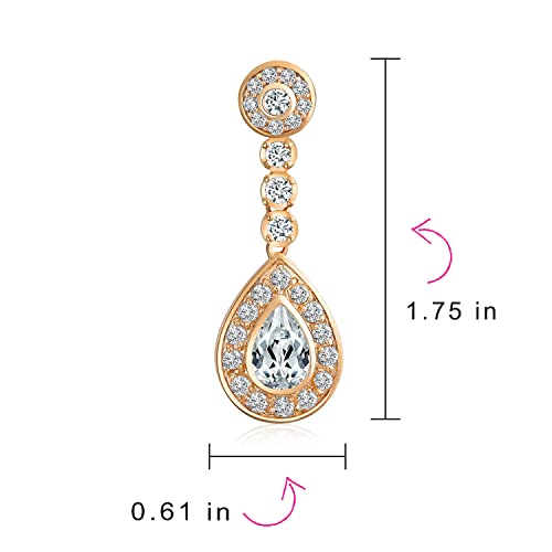 Bling Jewelry Statement Teardrop Cubic Zirconia AAA CZ Dangle Chandelier Screw Clip On Earrings For Women Silver Plated More Colors - color: Rose