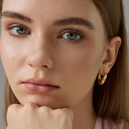 FRUMOS 18K Gold Plated Chunky Hoop Earrings for Women Fashion Thick Gold Hoops Set Jewelry for Birthday Christmas Gifts - color: Dôme Hoops
