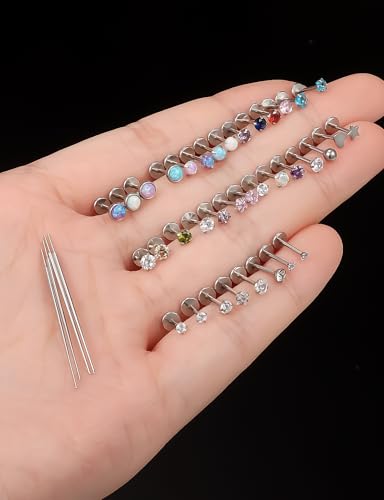 Prjndjw 18G 20G 16G Push in Threadless Nose Rings Stud Earrings Hypoallergenic Flat Back Surgical Stainless Steel Cubic Zircon Helix/Cartilage/Tragus/Lobe Earrings Lip Labret Snake Bite Jewelry - color: 20g 10mm Push In Flat Back Stud Piercing jewelry