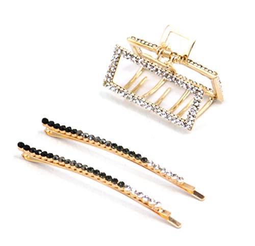 STARGAZER Hair Jaws Claw Clips – 3 Piece Set Rectangular Jaw and Bobby Pin Set Crystal Rhinestone Pearl Metal Decorative Hairpins Fashion Accessories for Women Girls SAM33-5746-6140B White - color: Bobby Pin & Rectangular Jaw Set-White