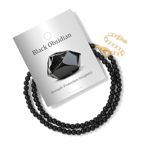 Turquoise Natural Stone Necklace for Women 4mm Handmade Crystal Choker Bead Necklace Gemstone Necklace Healing Crystal Jewelry for Women - color: Black Obsidian, size: 4mm