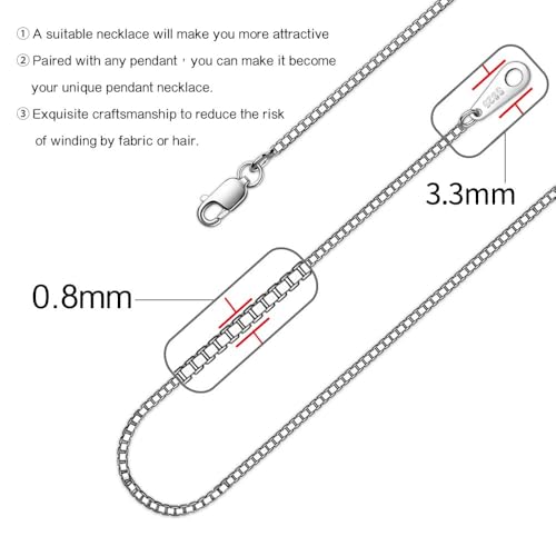 925 Sterling Silver Chain Necklace for Women 0.8mm Box Chain, Italian Necklace Chain, Super Strong & Thin & Long16/18/20/22/24 Inches - color: White Gold, size: 17 Inch