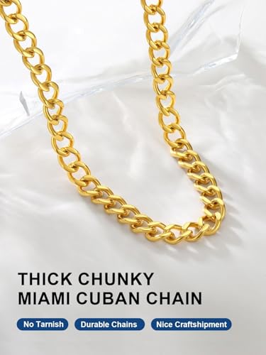 ChainsPro Cuban Link Chain for Women,Stainless Steel Chunky Necklace Silver/Gold Plated Thick Chain Choker, 12/16/20 mm Width,18" and 20" Punk Hip Hop Trendy Non Tarnish Jewelry Gifts - color: Gold Plated, style: 12mm-20"