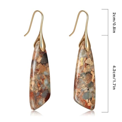Boho Natural Imperial Jasper Teardrop Dangle Earrings for Women – Hypoallergenic French Hook Stone Drop Earrings Jewelry - color: Agalmatolite Golden Hook