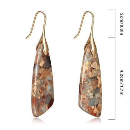 Boho Natural Imperial Jasper Teardrop Dangle Earrings for Women – Hypoallergenic French Hook Stone Drop Earrings Jewelry - color: Agalmatolite Golden Hook