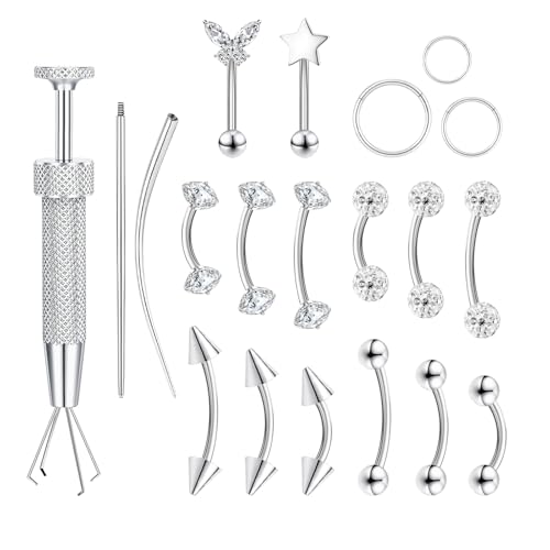 Eyebrow Rook Piercing Jewelry with Tools Barbell Eyebrow Rings | 16G Stainless Surgical Steel Rook Earrings Vertical Labret Lip Surface Tragus Frog Eyes Piercing Jewelry - style: 20B