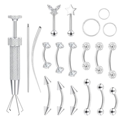 Eyebrow Rook Piercing Jewelry with Tools Barbell Eyebrow Rings | 16G Stainless Surgical Steel Rook Earrings Vertical Labret Lip Surface Tragus Frog Eyes Piercing Jewelry - style: 20B