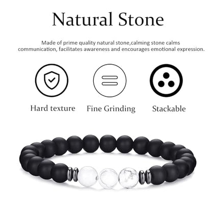 RANKEEF Tiger Eye Bracelet For Men 8MM Natural Stone Stretch Adjustable Black Crystal Beaded Bracelet for Men Women Gifts - color: 4,black,white,brown