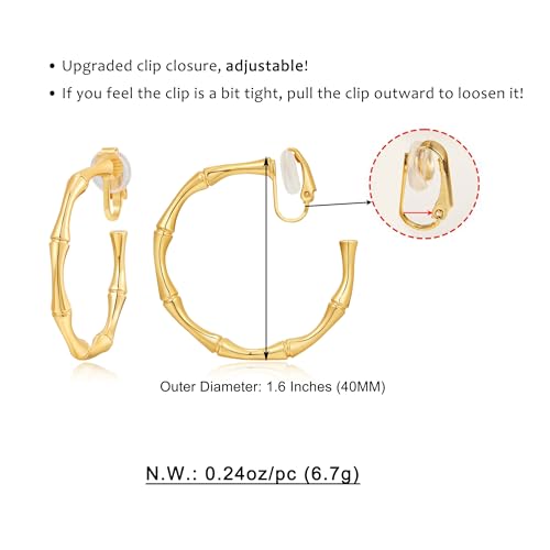 WOWORAMA Chunky Gold Hoop Clip On Earrings for Women | Large Chunky Hoops Clips Earrings, Polished Gold-Plated Clip-On Hoops, Statement Non Pierced Jewelry - color: 40mm Large Hoops