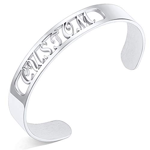 Custom4U Personalized Cuff Bracelets for Women Custom Name Bangle Bracelet | Inspirational Words Text Any Message Engraved Memory Jewelry Customized Gifts for Women BFF (Gift Box) - color: 3.0-Silver Color