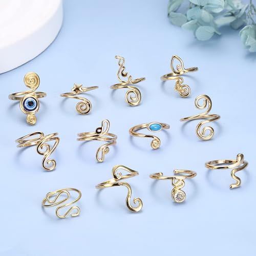 FIBO STEEL 12Pcs Adjustable Toe Rings for Women Open African Toe Rings Summer Beach Foot Jewelry - color: Gold Tone