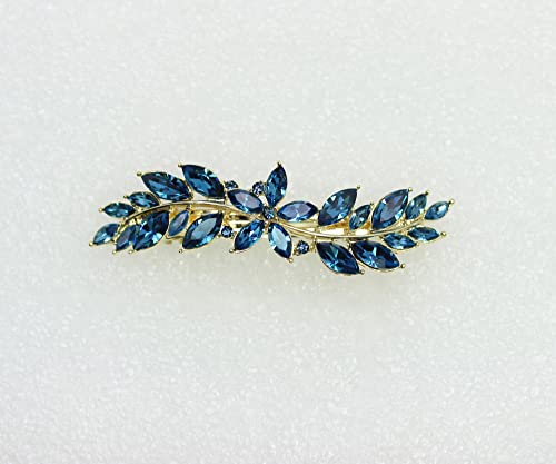 Faship Navy Blue Small Floral Hair Barrette Clip - color: Navy Blue / Gold plated
