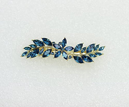 Faship Navy Blue Small Floral Hair Barrette Clip - color: Navy Blue / Gold plated