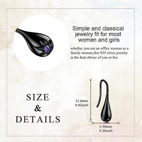 Pull Through Teardrop Dangle Earrings 925 Sterling Silver Simple Water Drop Earrings Birthday Mother's Day Christmas Gifts for Women - style: black teardrop earrings