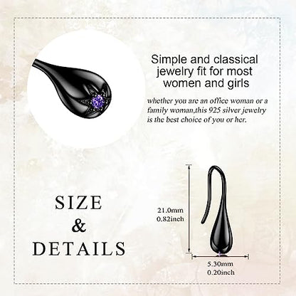 Pull Through Teardrop Dangle Earrings 925 Sterling Silver Simple Water Drop Earrings Birthday Mother's Day Christmas Gifts for Women - style: black teardrop earrings