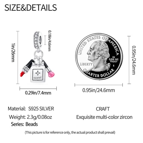 HONGRUI 925 Sterling Silver Charm for Bracelets Fashion Women Jewelry Gift - color: Red lipstick
