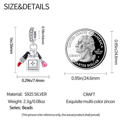 HONGRUI 925 Sterling Silver Charm for Bracelets Fashion Women Jewelry Gift - color: Red lipstick