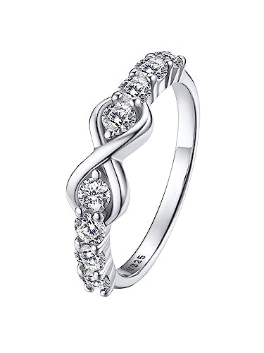 Bestyle Simple S925 Sterling Silver Infinity Rings Cubic Zirconia Rings, Nice Cute BFF Friendship Rings, Dainty Eternity Promise Wedding Bands Perfect Every Day Ring, Size 4-12, Words Engavable - color: 01. Infinity with White Created Diamond