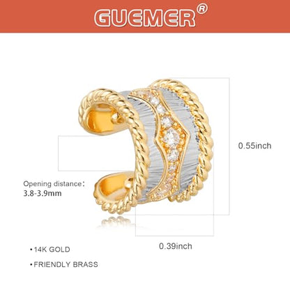 Chunky Ear Cuff Earrings for Women Single | Non Piercing, Clip On, 14K Gold Plated, Cubic Zirconia, Hypoallergenic, Jewelry Gifts - style: Waves