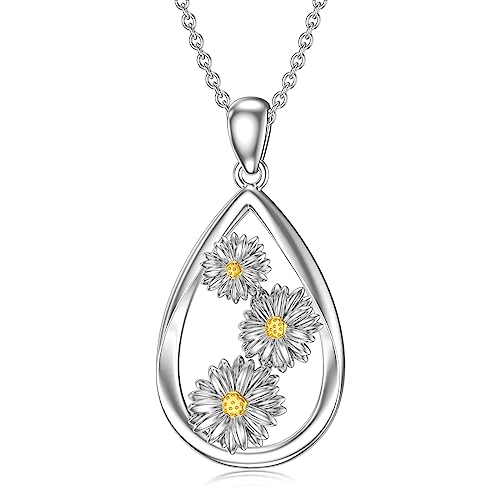 12 Month Birth Flower Necklace for Women 925 Sterling Silver Floral Teardrop Pendant Birthday Jewelry Gifts - color: 04. April Daisy