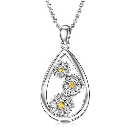12 Month Birth Flower Necklace for Women 925 Sterling Silver Floral Teardrop Pendant Birthday Jewelry Gifts - color: 04. April Daisy