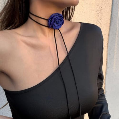 Black Choker Necklace Set Velvet Lace Choker Daisy Gothic Punk Classic Choker - color: Blue