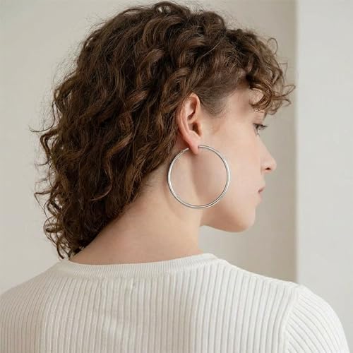 Gold Hoop Earrings for Women Hypoallergenic 925 Sterling Silver Post Hoops Earrings Lightweight Thin Large Big Hoop Earring 30/40/50/60/70mm - color: Silver 60mm