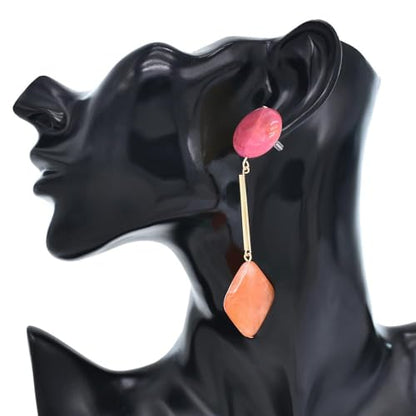 Acrylic Geometric Earrings Round Square Resin Earrings Lightweight Drop Earrings Resin Acetate Drop Dangle Hoop Earrings Long Tassel Fashion Jewelry Hollow Marble Design for Women - color: Colorful