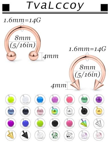 20/18/16/14G Horseshoe Septum Nose Lip Rings Smile Piercings 6/8/10/12/14/16mm Cartilage Helix Daith Earrings Surgical Steel Jewelry for Women Men - size: 14g*5/16in(8mm)