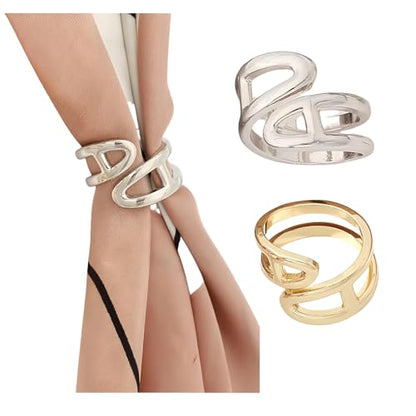SYWDUDUCLT Scarf Ring for Women's Shawl, Silk Neckerchief, Tshirt, Gold/Sivler, S/M/L, 2 Pcs - style: Snake-G/S