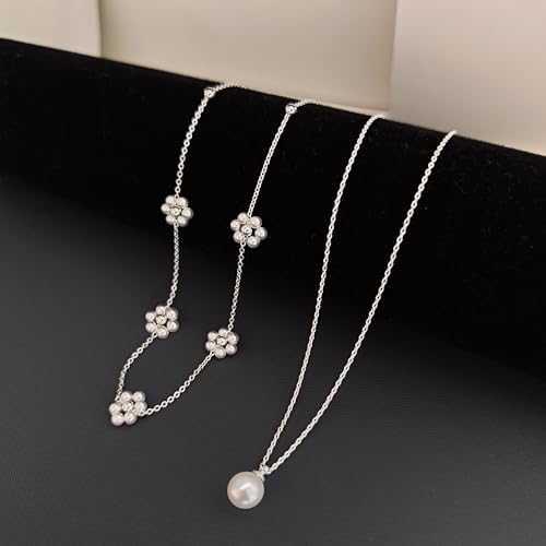 LULII Pearl Necklaces for Women 14K Gold Plated Dainty Layered Single Pearl Necklace Simple Daisy Pearls Choker Cute Gold Necklace Stack Jewelry Sets for Women Trendy Gifts - color: Silver-Layered Daisy Pearl