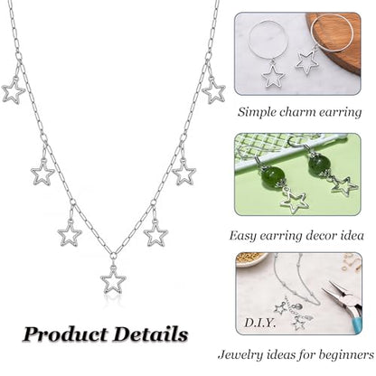 Heather's cf Star Charms for Jewelry Making Silver Tibetan Star Moon Snowflake Pendants Non Tarnish Metal Earring Charm for Bracelets Necklaces Earrings DIY Jewelry Making Supplies - color: Silver Star - 150Pc