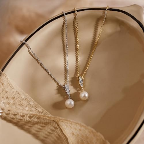 Amicon Pearl Necklaces for Women – 14K Gold Plated Freshwater Pearl Dainty Choker Hypoallergenic Pearl Necklace Wedding Birthday Gift for Women - style: Pearl Pendant-02-GD