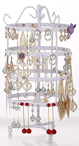 Sooyee Jewelry Holder,360 Rotating Earring Holder Organizer Jewelry Stand,4 Tiers 144 Holes Earring Display Stands for Selling,Metal Jewelry display,White - color: Metal White