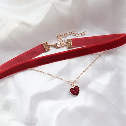 Black Choker Necklaces for Women 90s Red Black Velvet Choker Necklace Thick Thin Chocker Tube Heart Circle Choker Necklace Lace Tatto Collar Necklace Goth Choker Jewelry - style: D2-heart