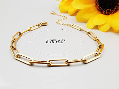 Dainty Bracelets for Women Paperclip Chain Bangles Handmade Tiny Cute Oval and Round Beaded Bracelet 316L Stainless Steel Jewelry Gift for Best Friend - style: Oval Chain Gold