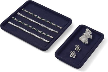 Microfiber Jewelry Trays Stackable Ring Earring Bracelet Necklace Bangle Watch Display Tray Drawer Organizer 7.87 * 7.08 * 0.59inch (Blue - color: Blue, size: 18*20cm Tray