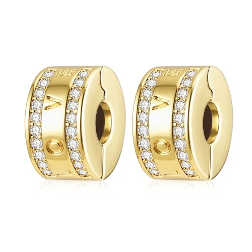 DALARAN Stopper Beads for Bracelets 925 Sterling Silver Clip Spacer Charm Bracelet Stoppers - style: Gold Clip StopCharms-Love