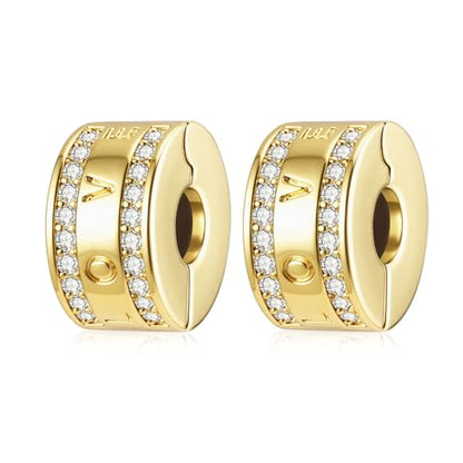 DALARAN Stopper Beads for Bracelets 925 Sterling Silver Clip Spacer Charm Bracelet Stoppers - style: Gold Clip StopCharms-Love