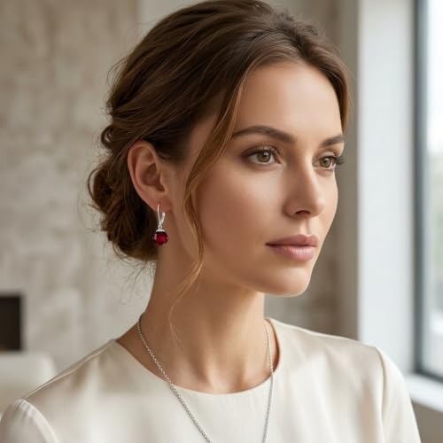 Pearl Leverback Earrings for Women Dangle Round Gemstone Earrings Birthstone Jewelry Gift Anniversary for Her - color: 01 January birthstone