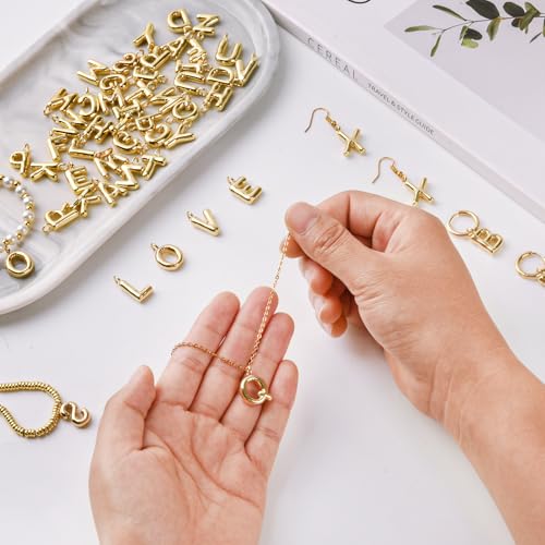 26 Pcs 18K Gold Filled Bubble Letter Charms for Jewelry Making, Initial Gold Puffy A-Z Alphabet Pendant Beads, Balloon Slide Glitter Pendants for Women’s Bracelet, Necklace & Earring Making