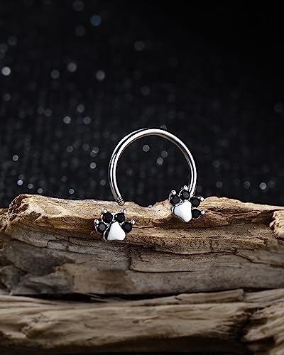 Jewseen Paw Septum Rings 16g Gold Septum Ring Daith Piercing Jewelry Surgical Steel Cartilage Earrings Hoop Nose Rings Hoop Conch Earrings for Women Men - color: Black