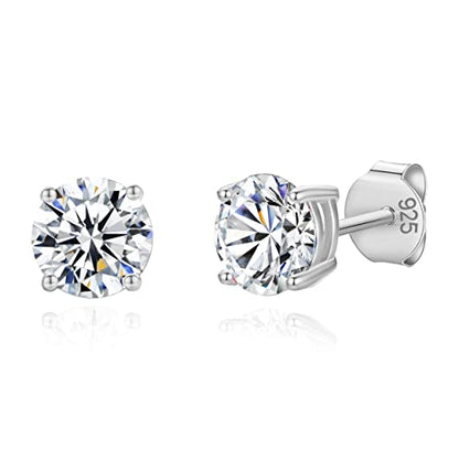 925 Sterling Silver 4 Prong Cubic Zirconia Stud Earrings for Women, Hypoallergenic, Sizes 2mm-6mm - color: Silver, size: 6mm