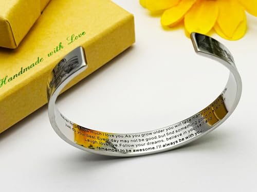 Dczosily Inspirational Bracelets for Women Stainless Steel Cuff Bracelet Engraved Jewelry Motivational Bangles Personalized Gifts for Best Friend/Mom - style: 02Love-10mm-Never forget how much I love you.
