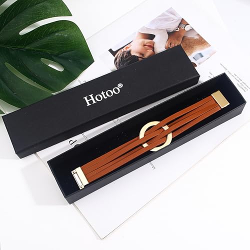 hotoo Circle Charm Bracelets for Women Handmade Leather Wrap Bracelets for Couples Friendship Bracelet Bohemian Cuff Bangle Boho Jewelry Gift - color: New Brown