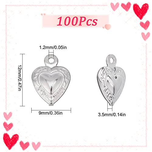 SUNNYCLUE 1 Box 100Pcs Stainless Steel Heart Charms Hearts Charm Love Small Double Sided Puffy Valentine Mother's Day Charms for Jewelry Making Charm Necklace Bracelet Earrings DIY Supplies 12x9mm - color: 1 Box 100pcs Puffy Heart Charms