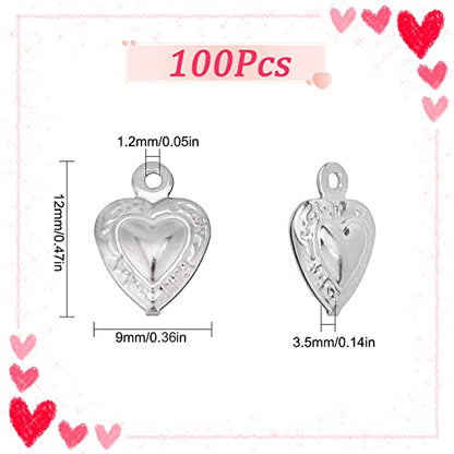 SUNNYCLUE 1 Box 100Pcs Stainless Steel Heart Charms Hearts Charm Love Small Double Sided Puffy Valentine Mother's Day Charms for Jewelry Making Charm Necklace Bracelet Earrings DIY Supplies 12x9mm - color: 1 Box 100pcs Puffy Heart Charms