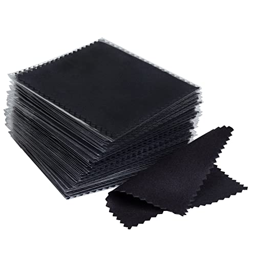 CATIFLIN 100pcs Premium Jewelry Cleaning Cloth, Silver Polishing Cloth Individually Wrapped, for Sterling Silver, Gold, Brass, Silverware, Coin, Ring, Watch and More (Black, 3.15" x 3.15") - color: Black