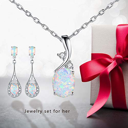 VOLUKA Created Opal/Amethyst/Mystic Topaz Pendant Necklace for Women,18K White/Rose Gold Plated Chain Wedding Engagement Jewelry Gift - color: C-Oval necklace-white gold plated