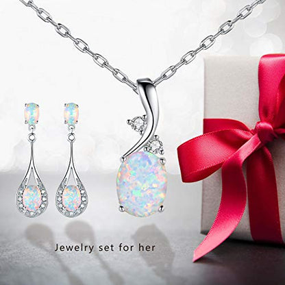 VOLUKA Created Opal/Amethyst/Mystic Topaz Pendant Necklace for Women,18K White/Rose Gold Plated Chain Wedding Engagement Jewelry Gift - color: C-Oval necklace-white gold plated